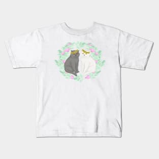 Cats in love. Cats in wreaths of sunflowers. Kids T-Shirt